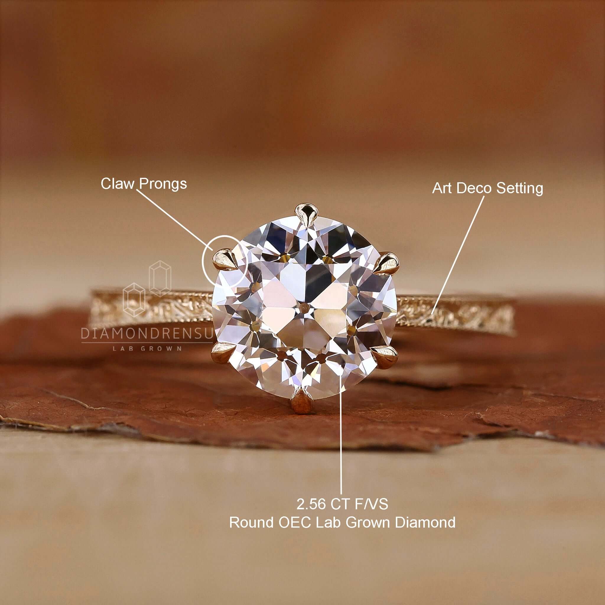 Exquisite European cut diamond ring with timeless elegance and style.