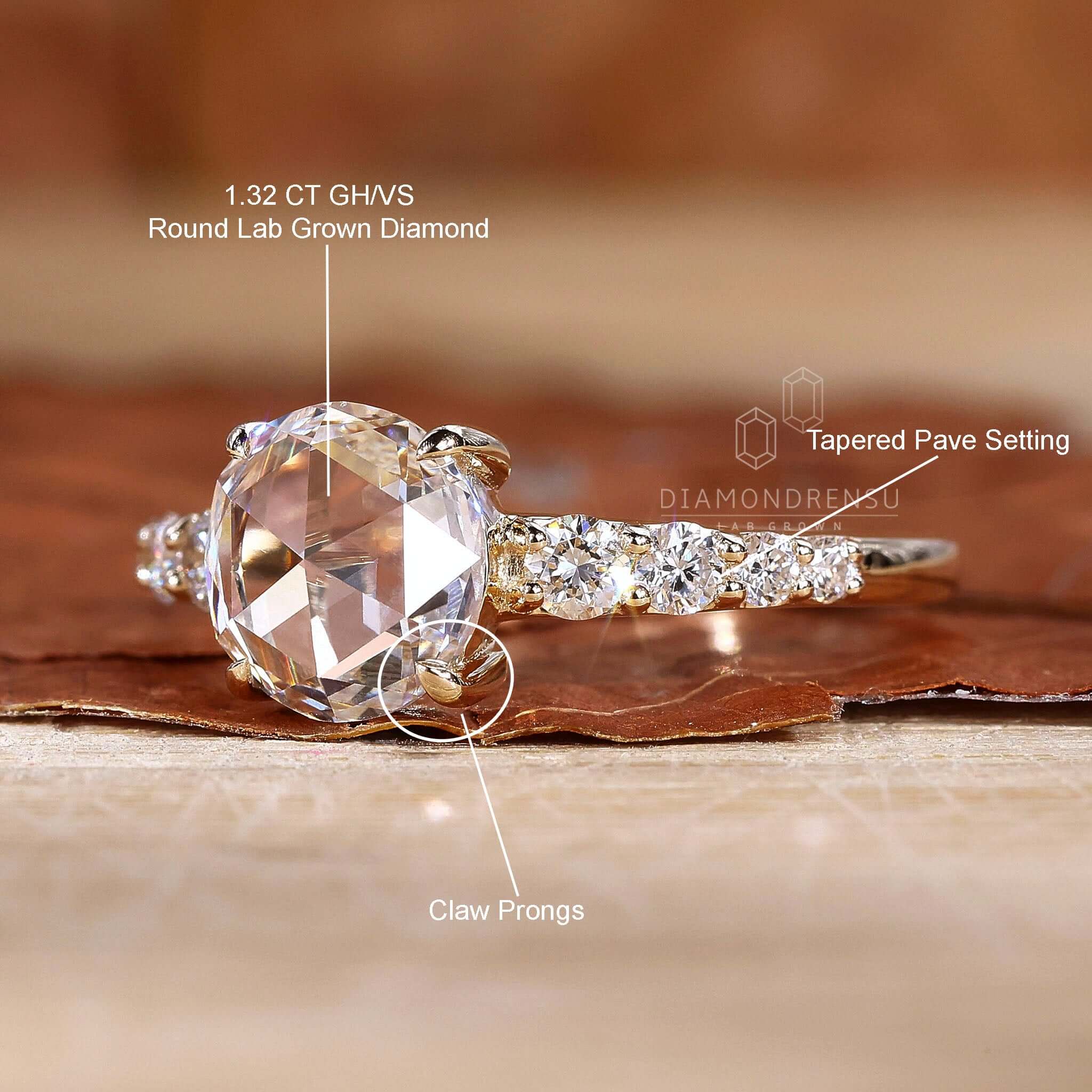 Stunning round diamond set in a beautiful engagement ring with flawless craftsmanship.