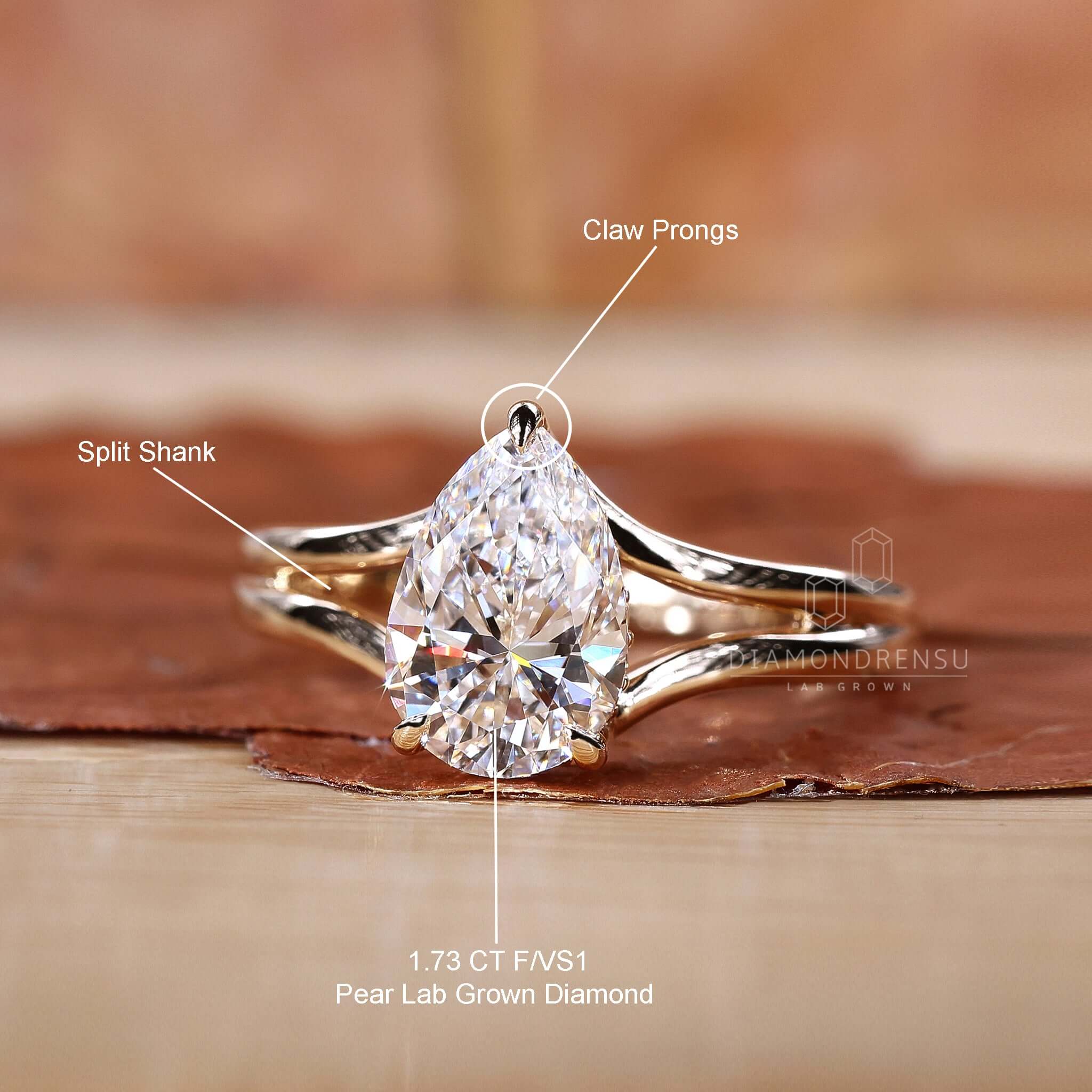 Pear Shaped Diamond Ring with a sustainable Lab Grown Diamond set in gold.