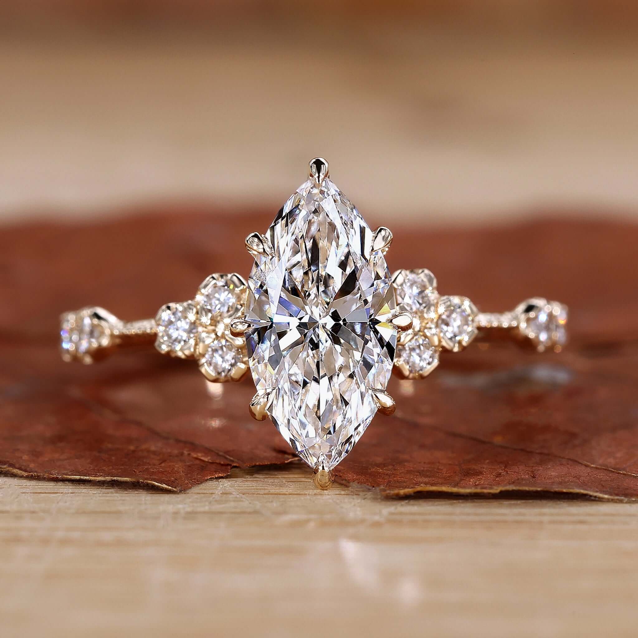 Marquise Engagement Ring with a sparkling centre diamond.