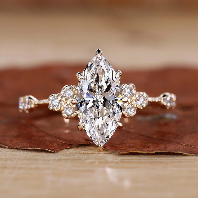 Marquise Engagement Ring with a sparkling centre diamond.