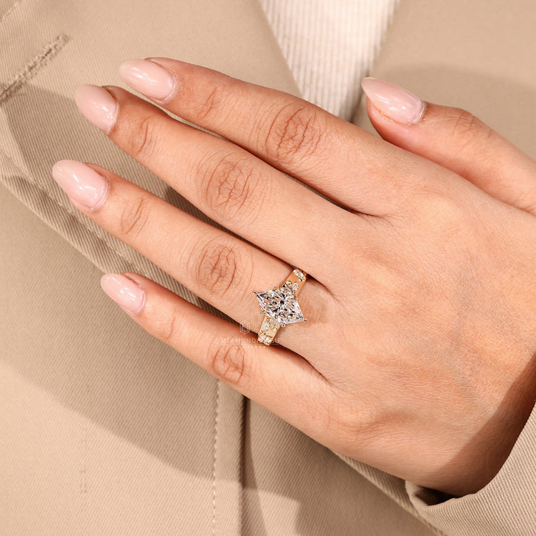 Lab grown marquise ring with art deco and nature design.