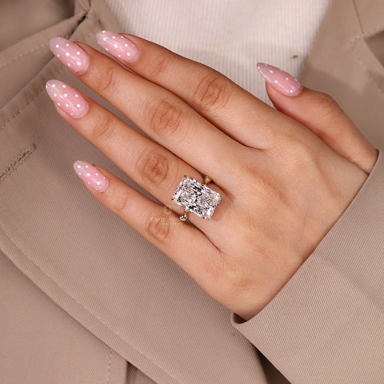 IGI certified radiant diamond ring with bamboo band.
