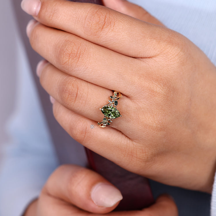 Handmade marquise ring with nature inspired style.