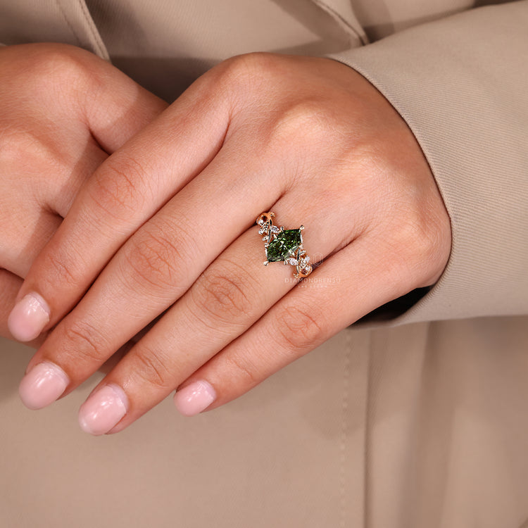 IGI certified marquise ring with leaf style prong setting.