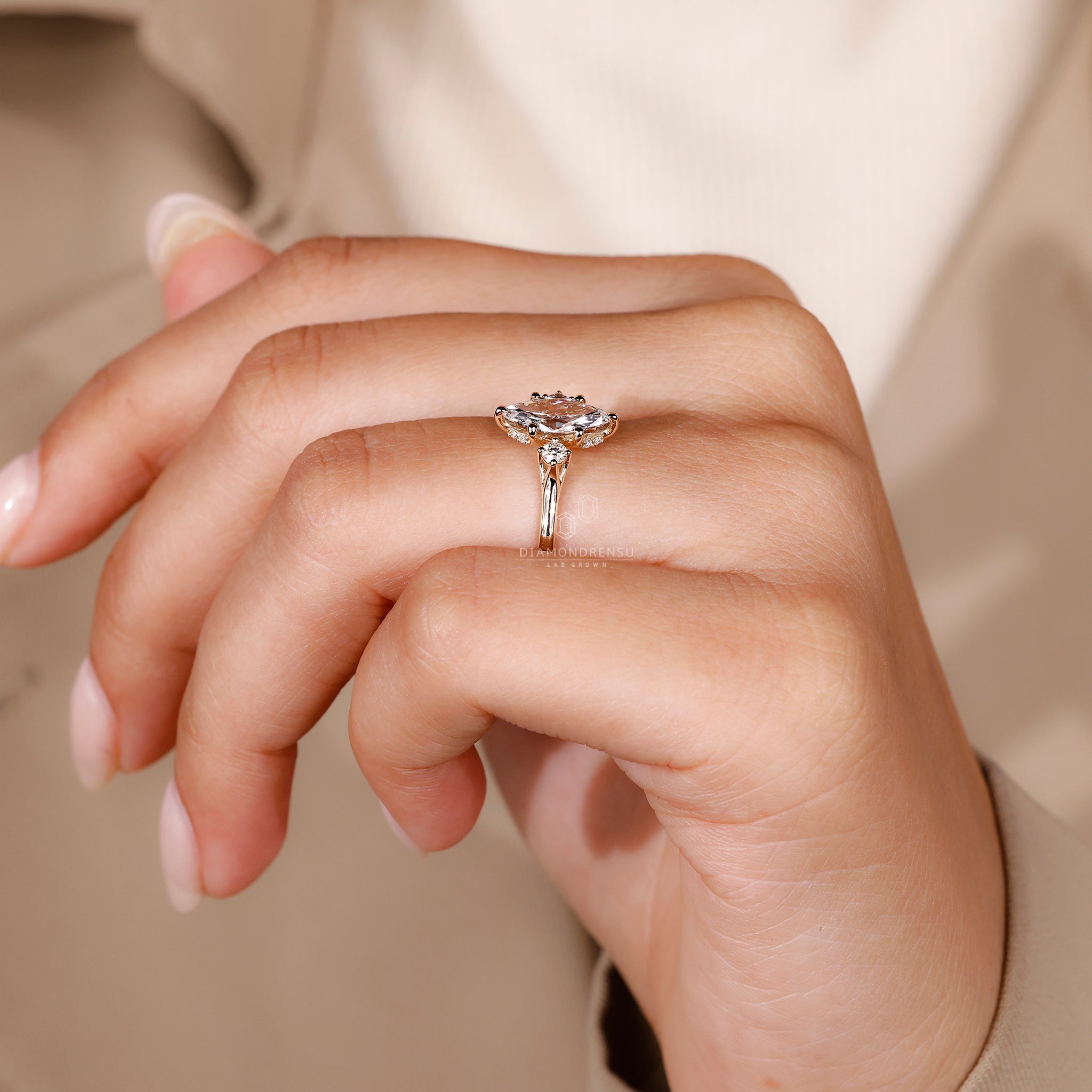 IGI certified marquise diamond ring in hidden halo setting