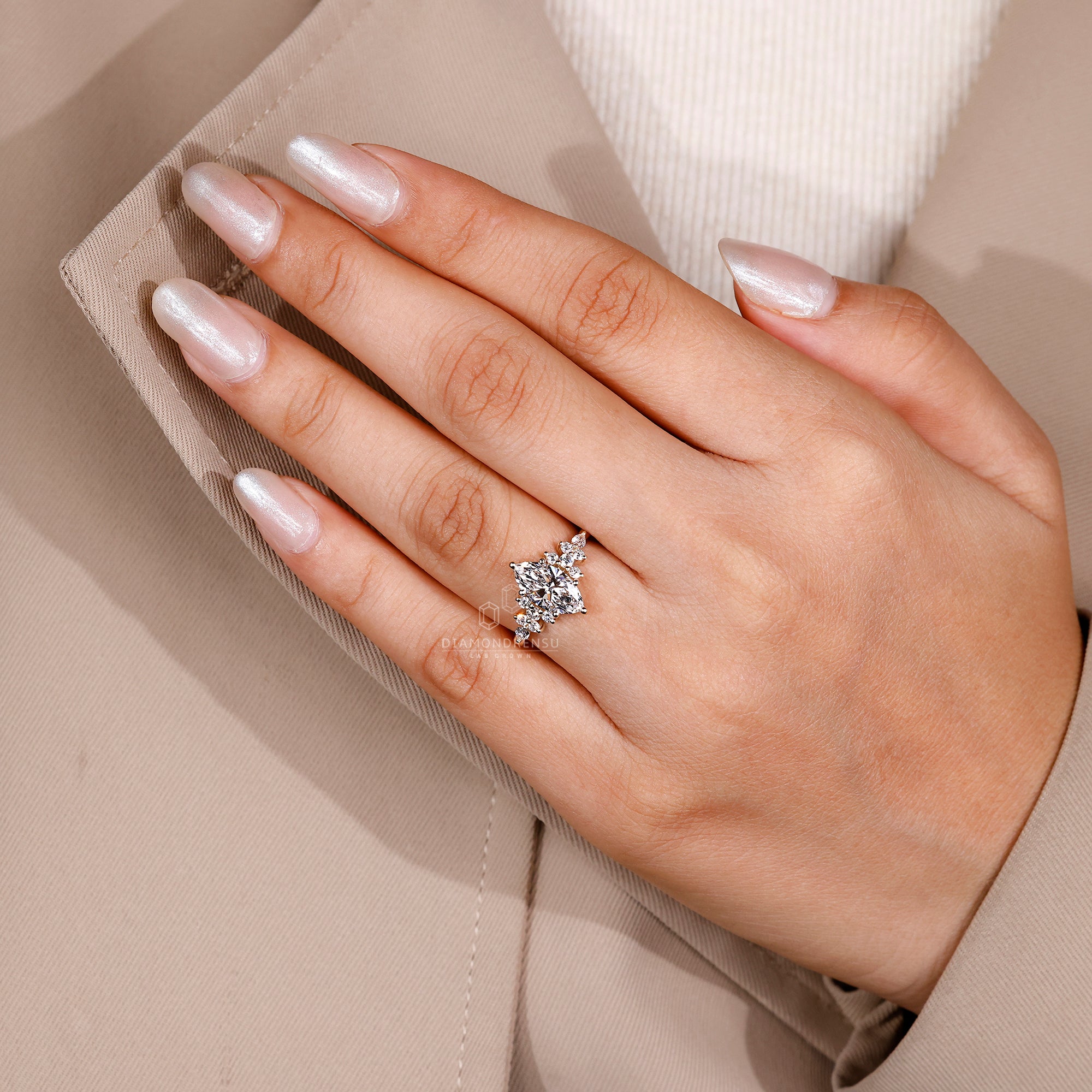 Yellow gold diamond ring with a 6 prong setting.
