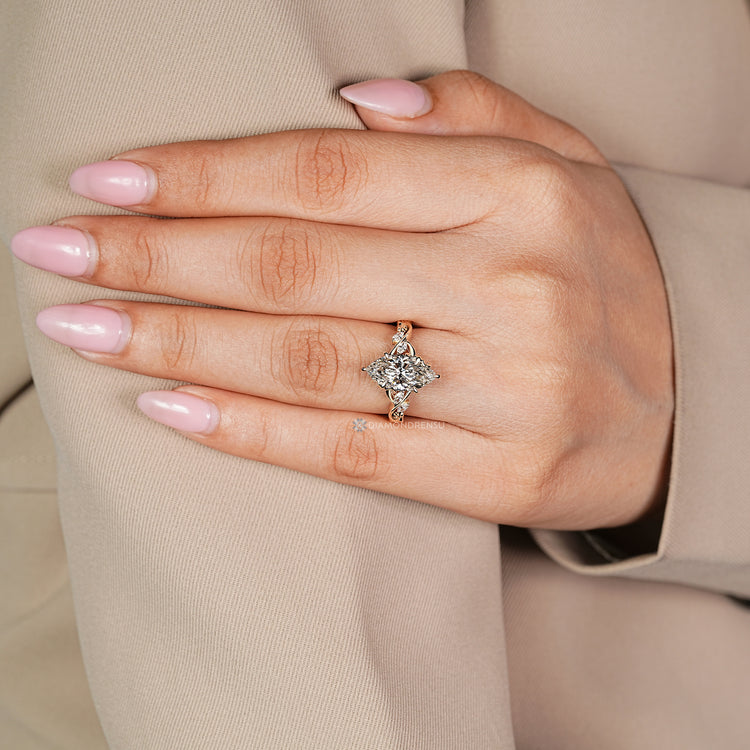 Nature inspired engagement ring with claw prong setting.