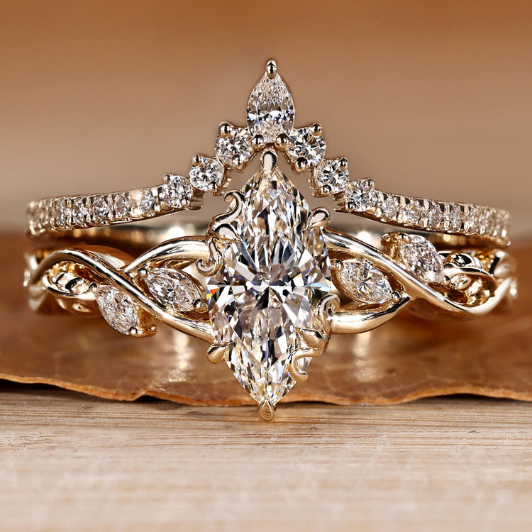 Bridal set with marquise centre diamond and side stones.