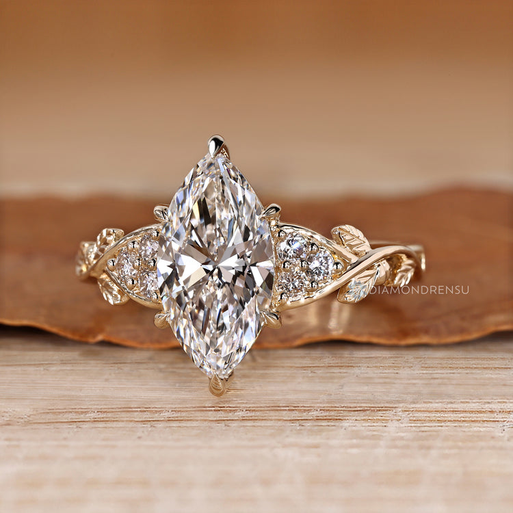 Marquise diamond ring with nature inspired style.