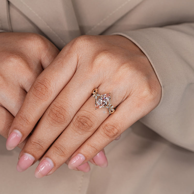 Marquise cut ring with six leaf style prong setting.