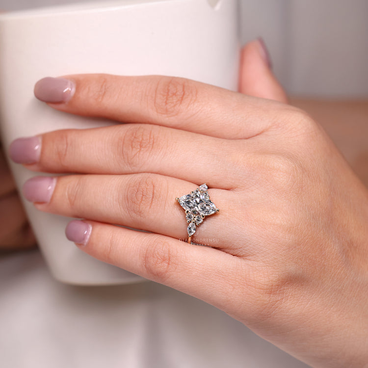 IGI certified marquise diamond ring with tapered shank.