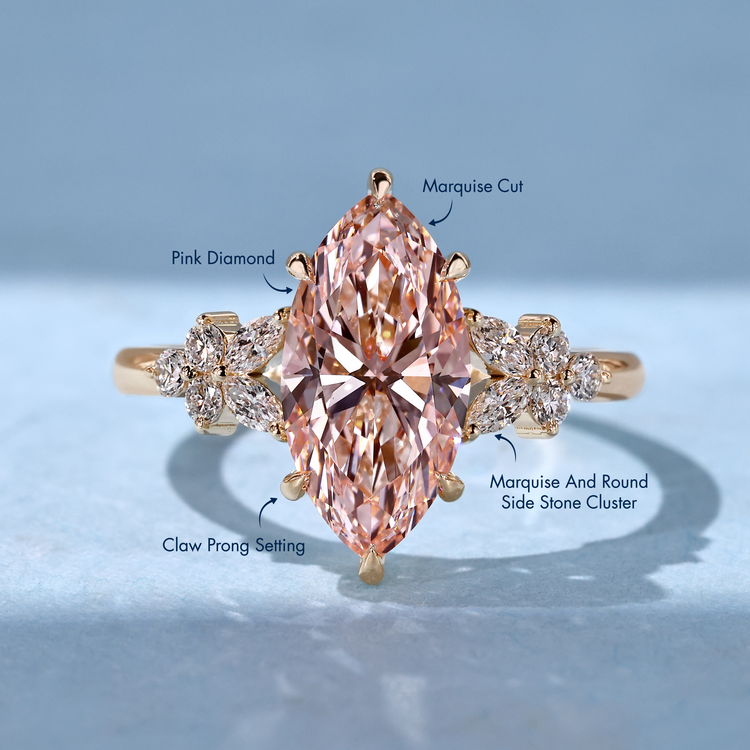 Handmade marquise ring with cluster setting.