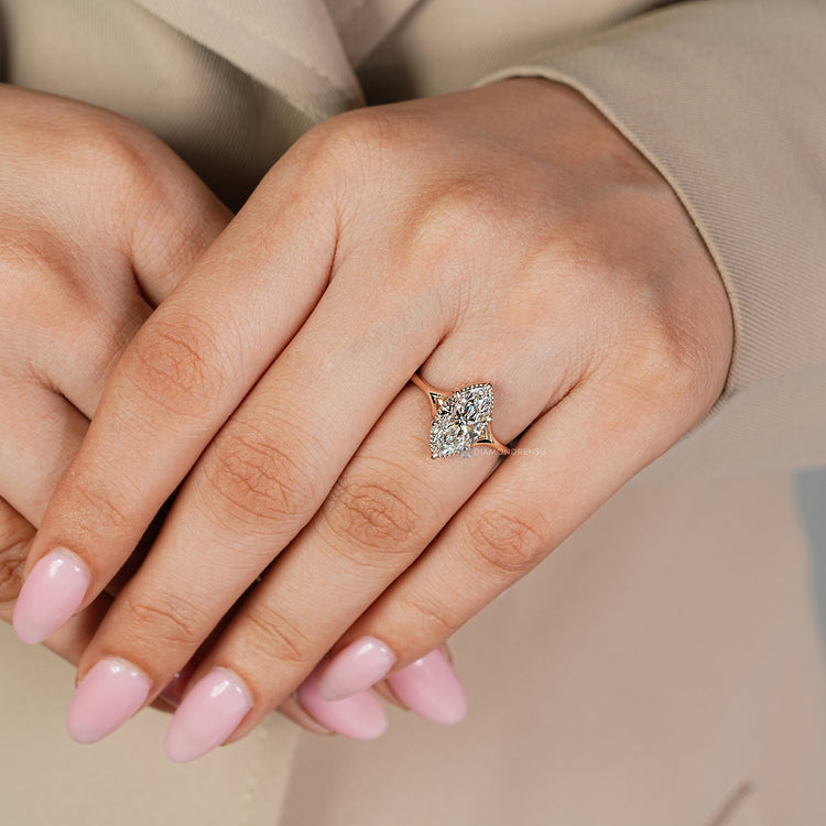 Lab grown diamond ring with marquise centre stone.