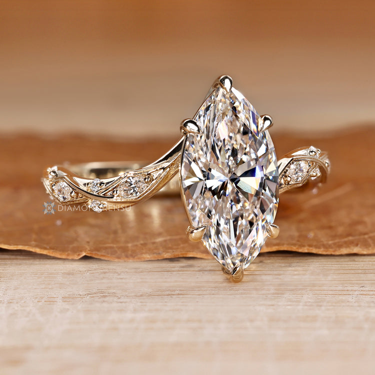 Lab grown diamond ring with vine bypass shank.