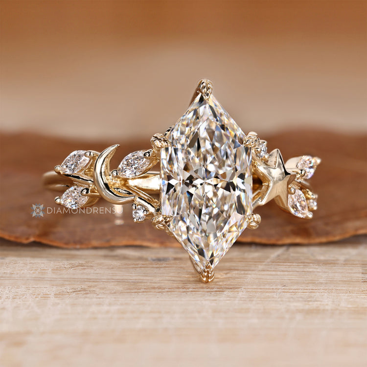 Lab grown diamond Dutch marquise ring with side stones.
