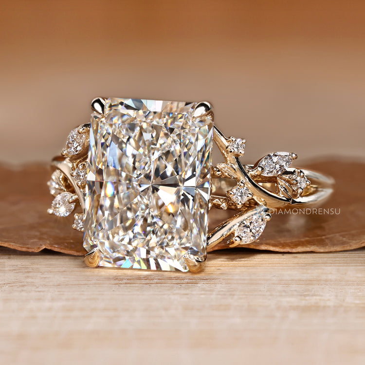 IGI certified radiant cut diamond ring with marquise side stones.