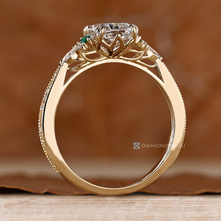 Cushion cut diamond ring with Art Deco style.