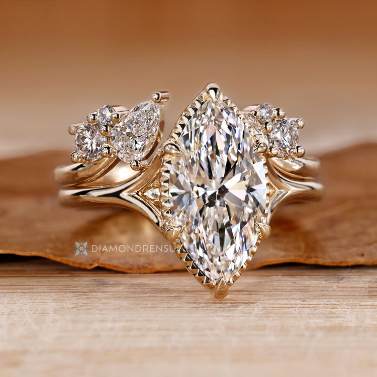 Lab grown diamond bridal set with six claw prongs.