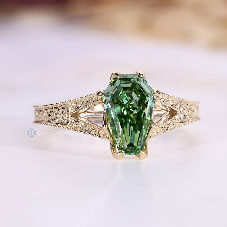 Lab grown diamond ring with six claw prong setting.