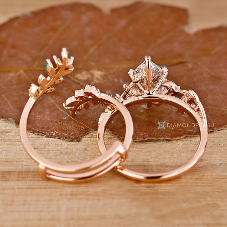 Dutch Marquise bridal set with six leaf style prongs.