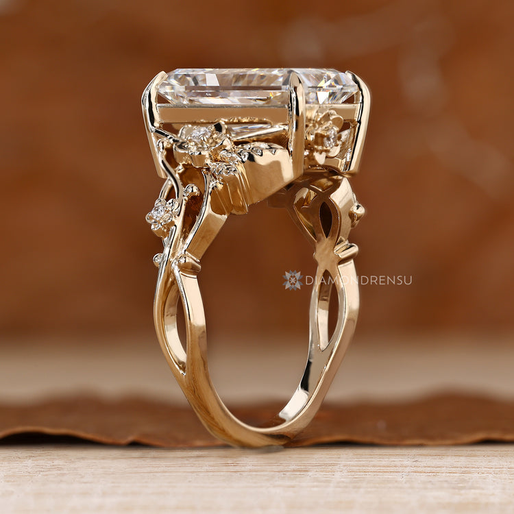 Handmade lab grown diamond ring with twisted shank.
