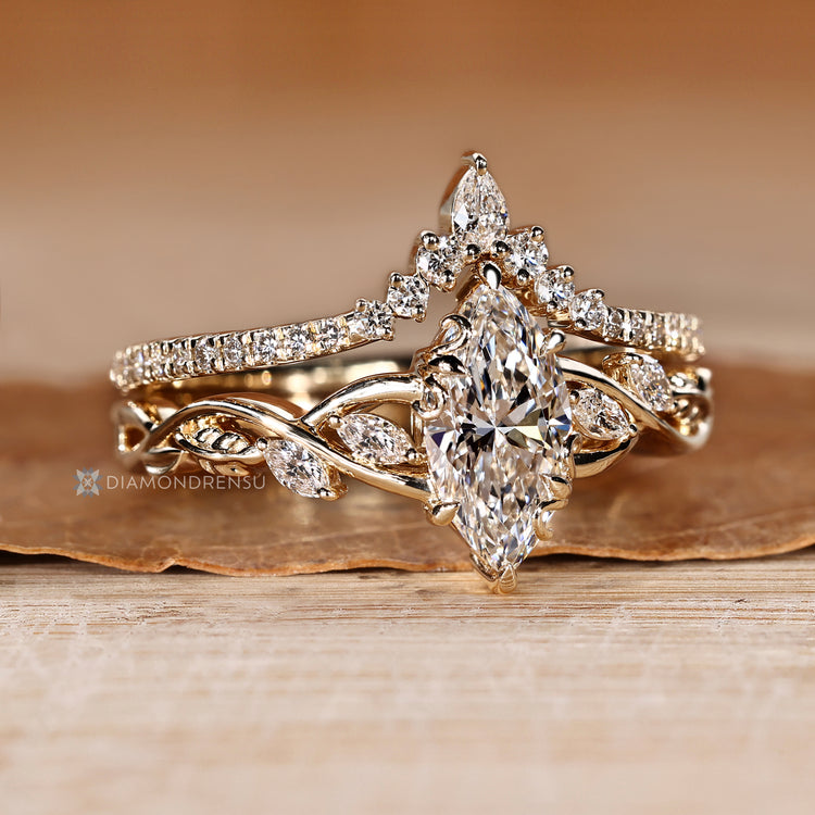 Lab grown diamond bridal set with four claw prongs.