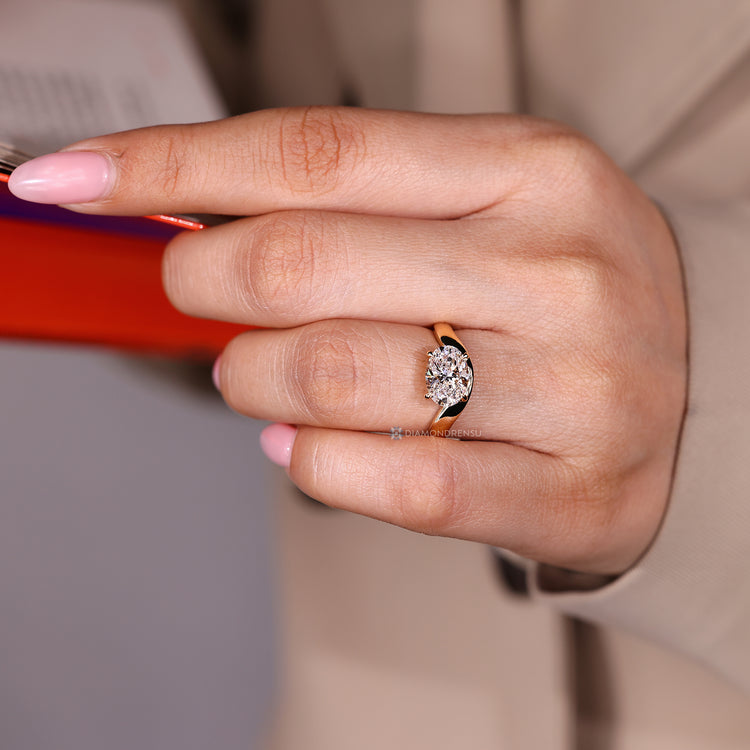 Lab grown diamond ring with basket setting design.