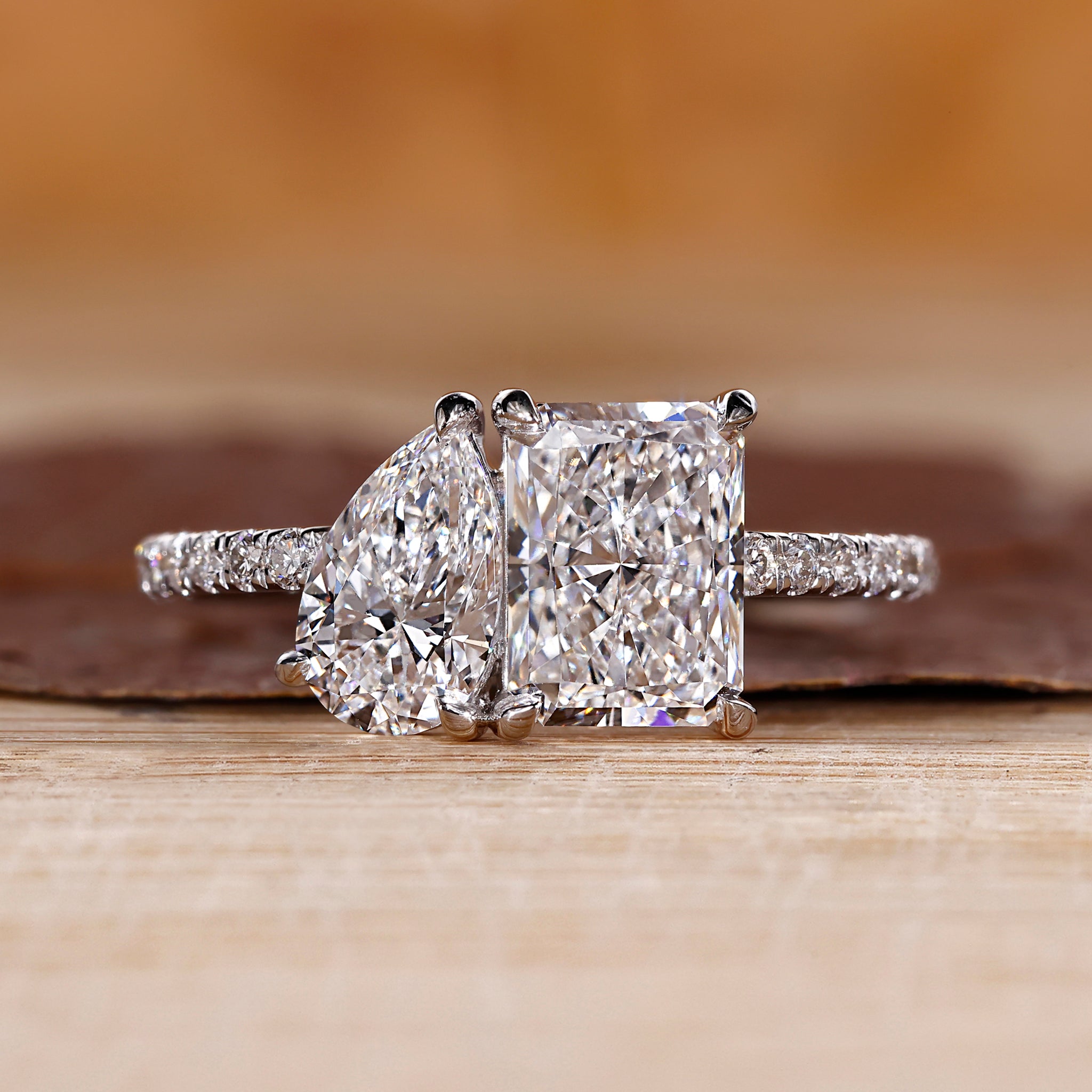 Toi Et Moi diamond ring with two distinct stones.
