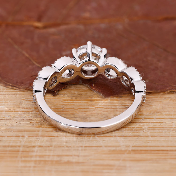 Handmade ring with round cut diamond in a secure 6 prong setting.
