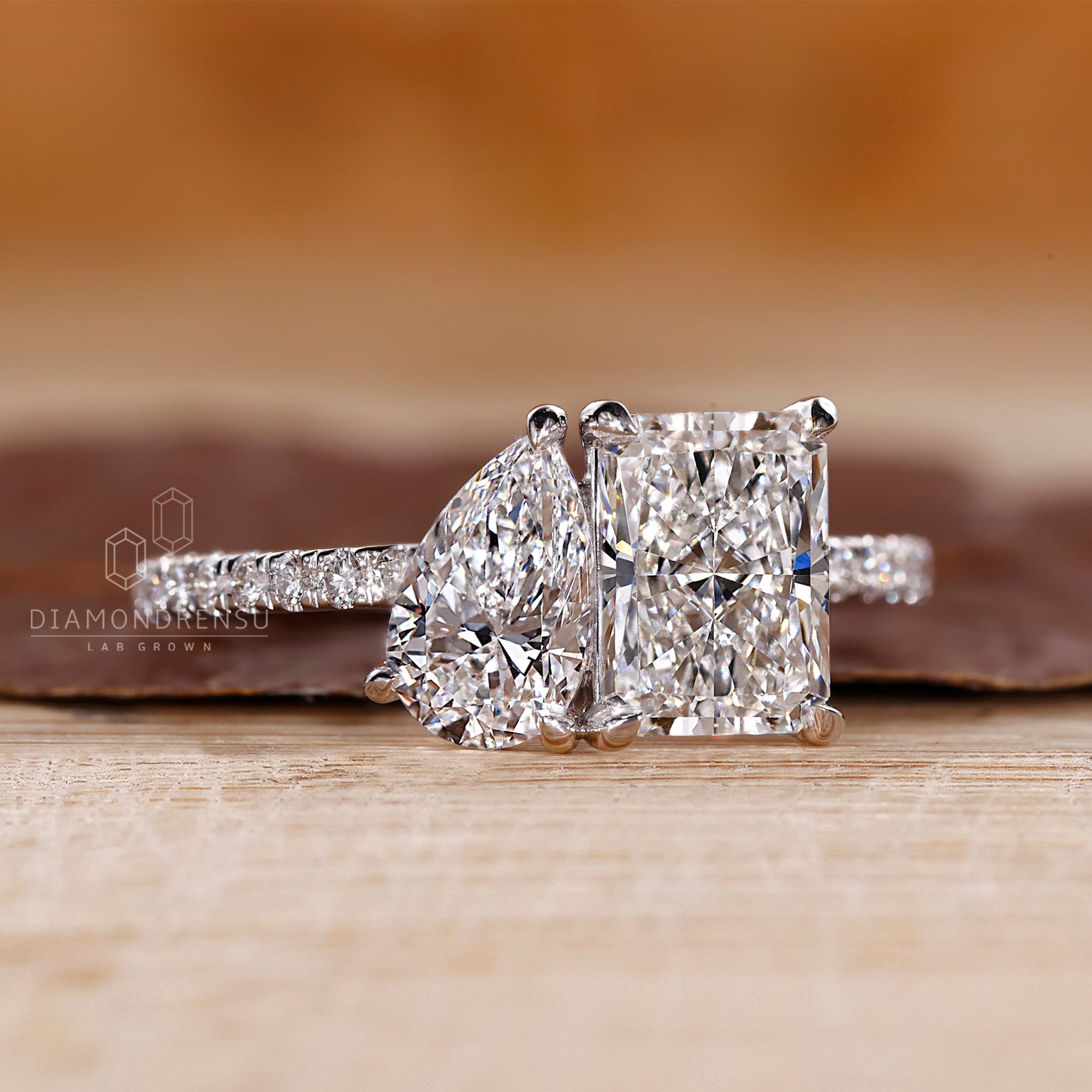 Round diamond pave setting ring with fine detail.
