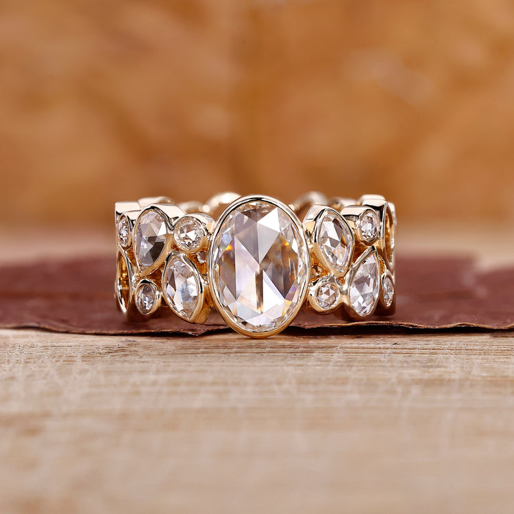 Rose Cut Gold Oval Diamond Ring crafted in yellow gold metal.