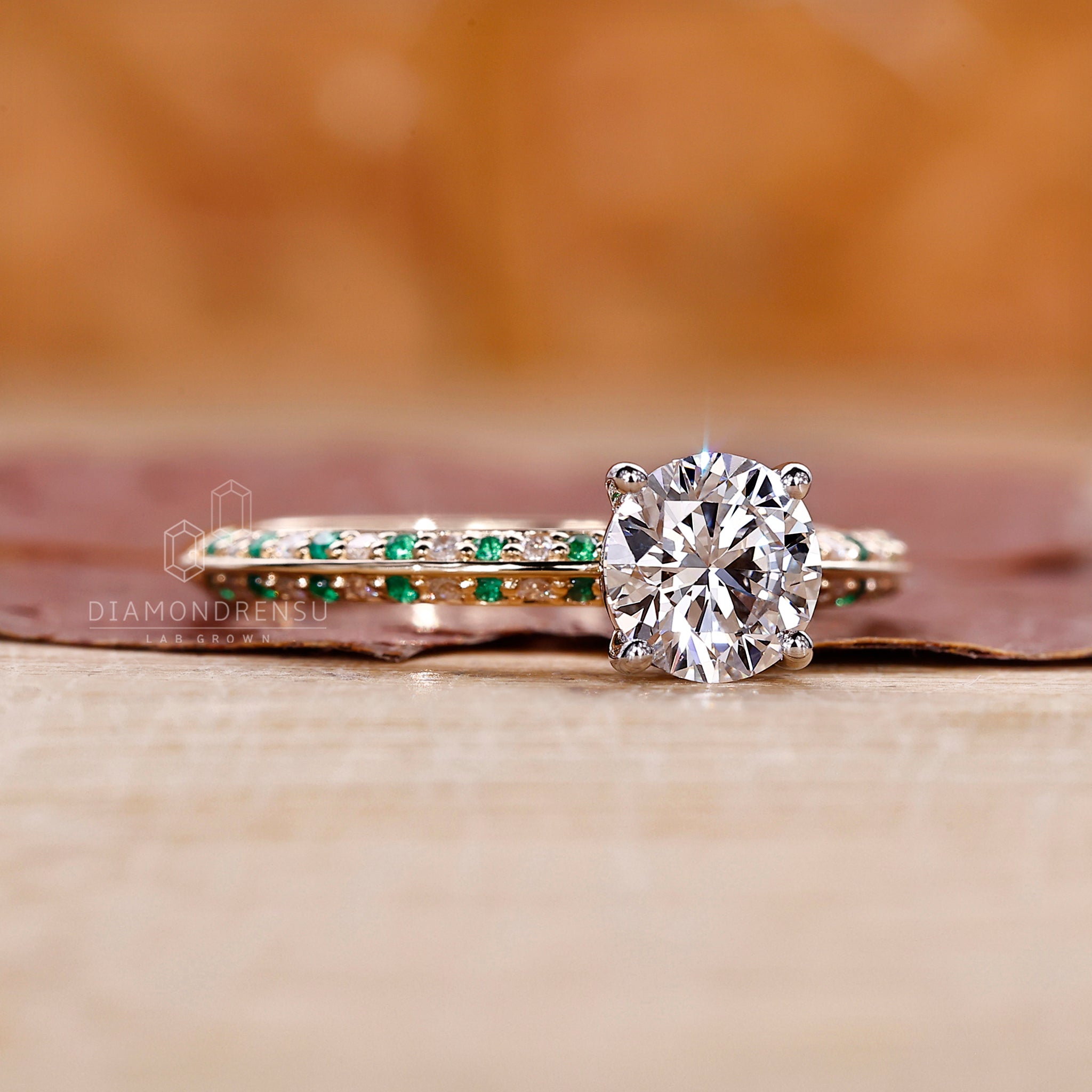 White and yellow gold ring made with lab grown diamond.
