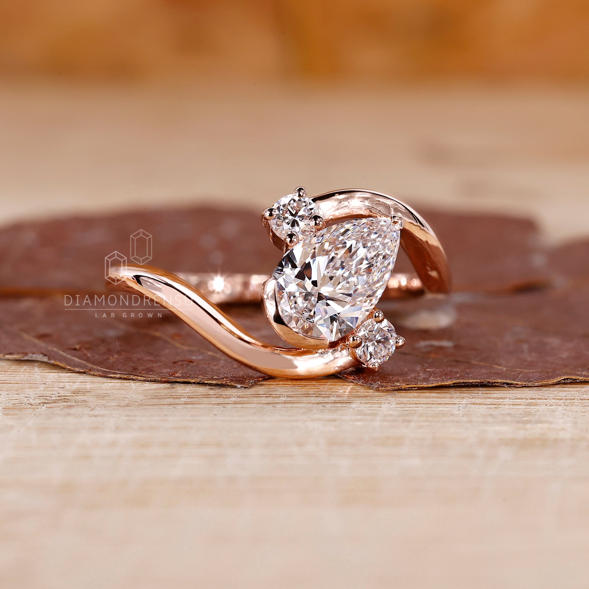 Designer engagement ring with bypass setting.
