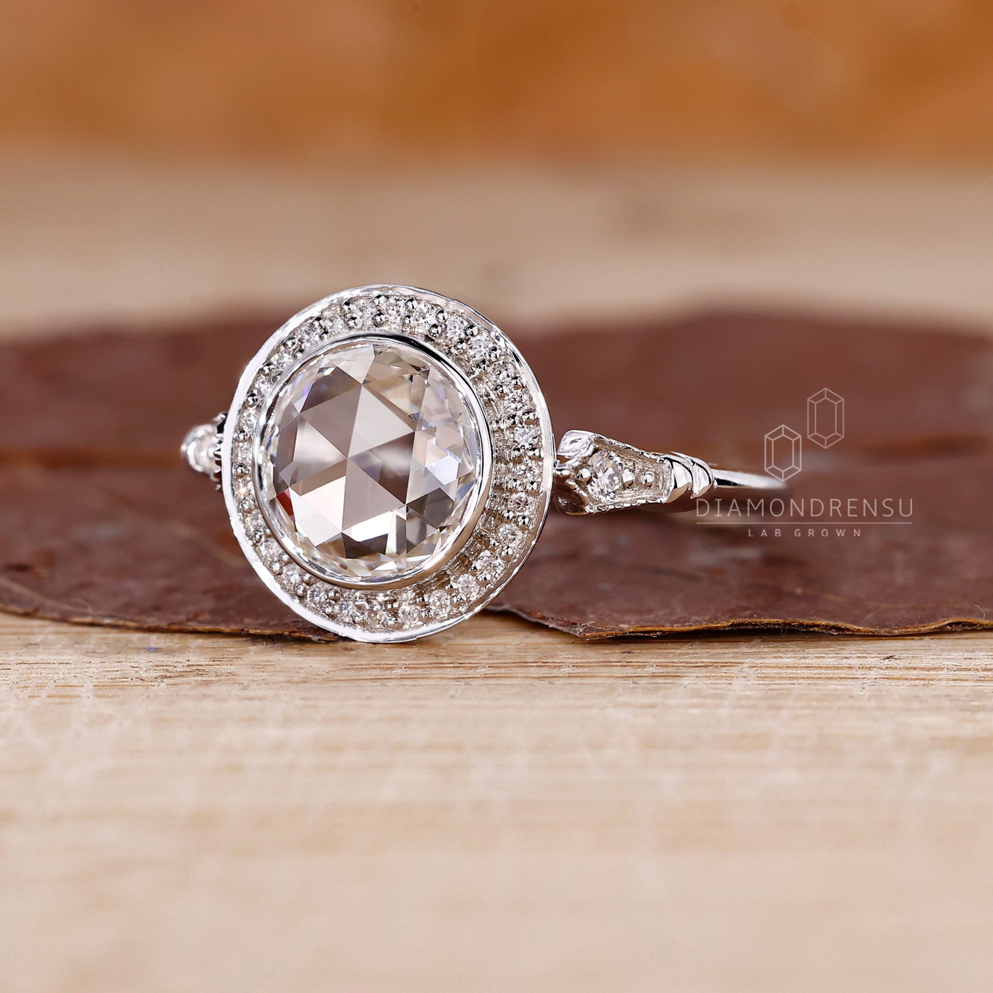Unique engagement ring made with rose cut centre.