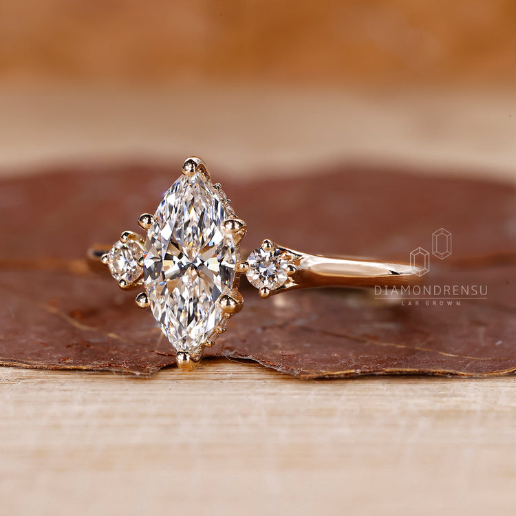 Yellow gold engagement ring with lab grown diamond