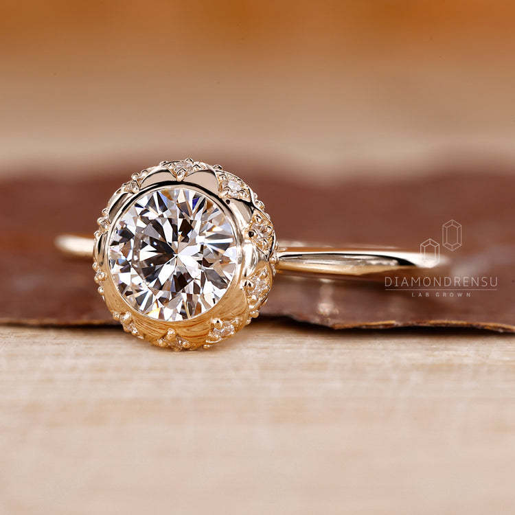 IGI certified vintage style bezel engagement ring
