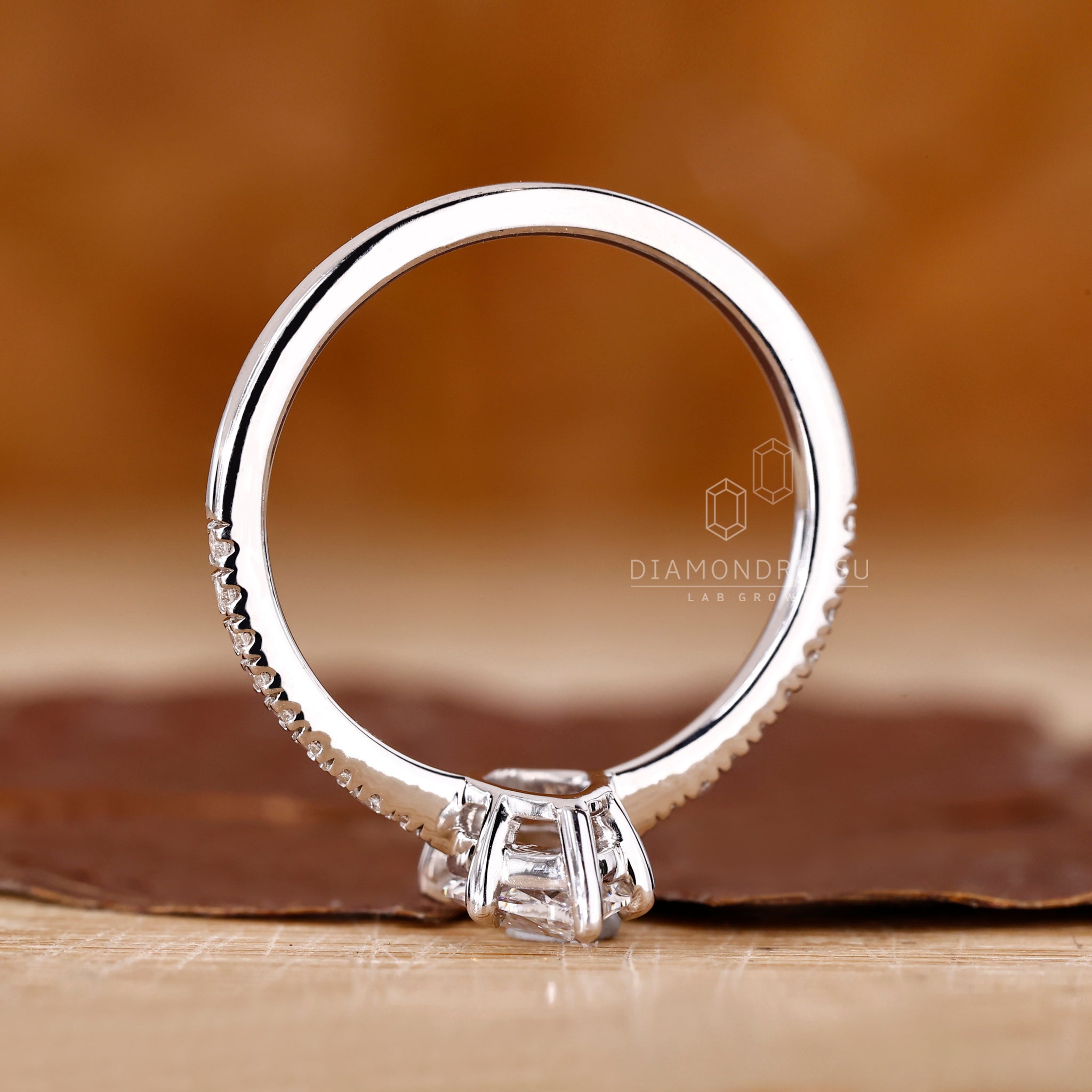 Pave Set Marquise Rose Cut Engagement Ring