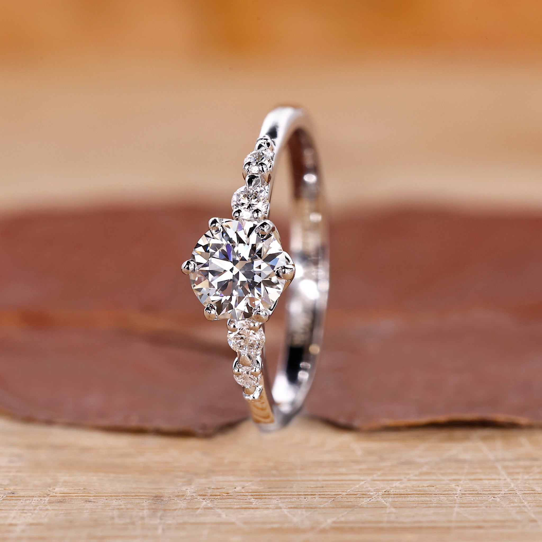White gold diamond ring with round cut diamond ring style.
