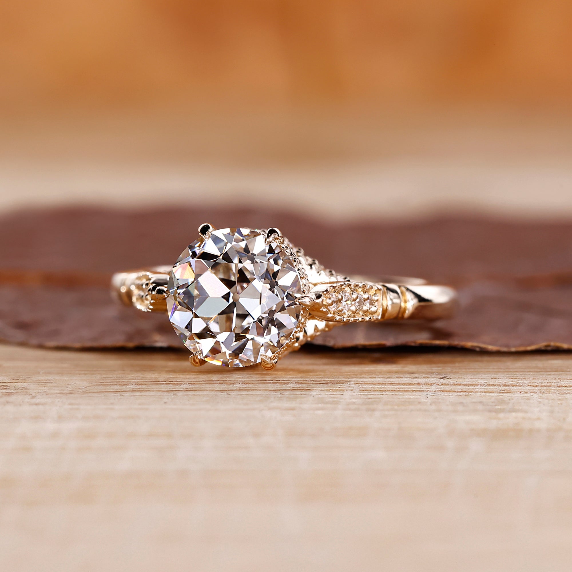 Vintage gold ring with old European cut diamond.
