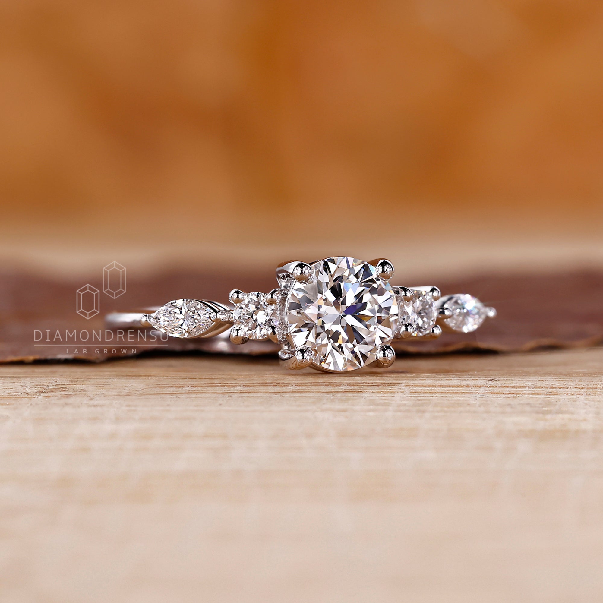 Tapered shank band with five diamond layout.
