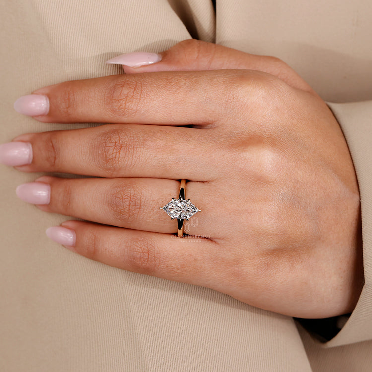 Lab grown diamond ring in solitaire setting ring look.
