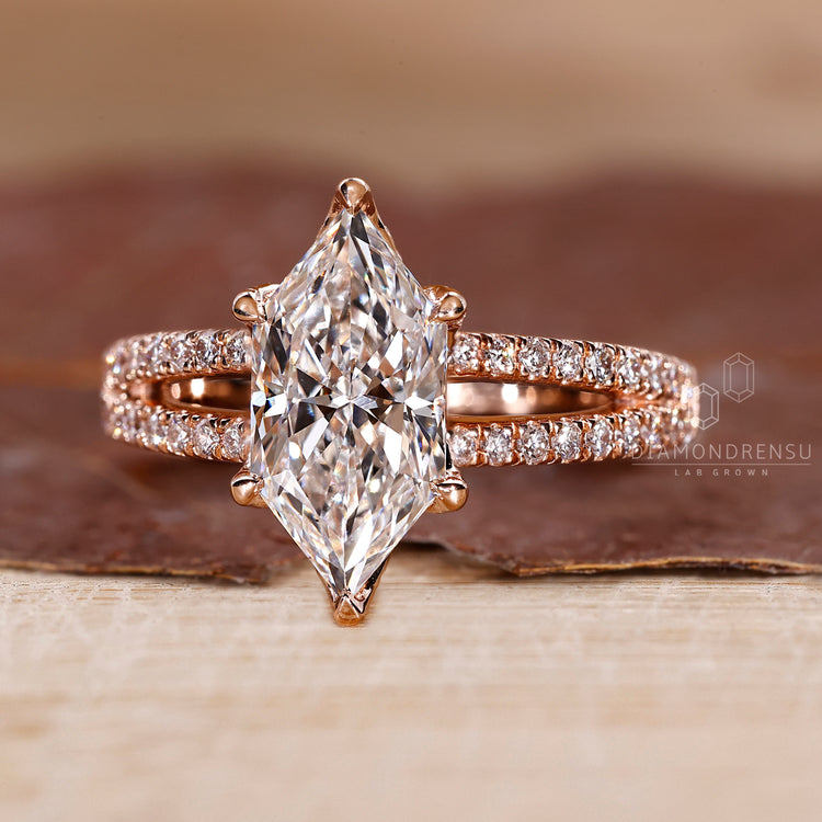 Dutch Marquise Ring crafted in rose gold engagement style.
