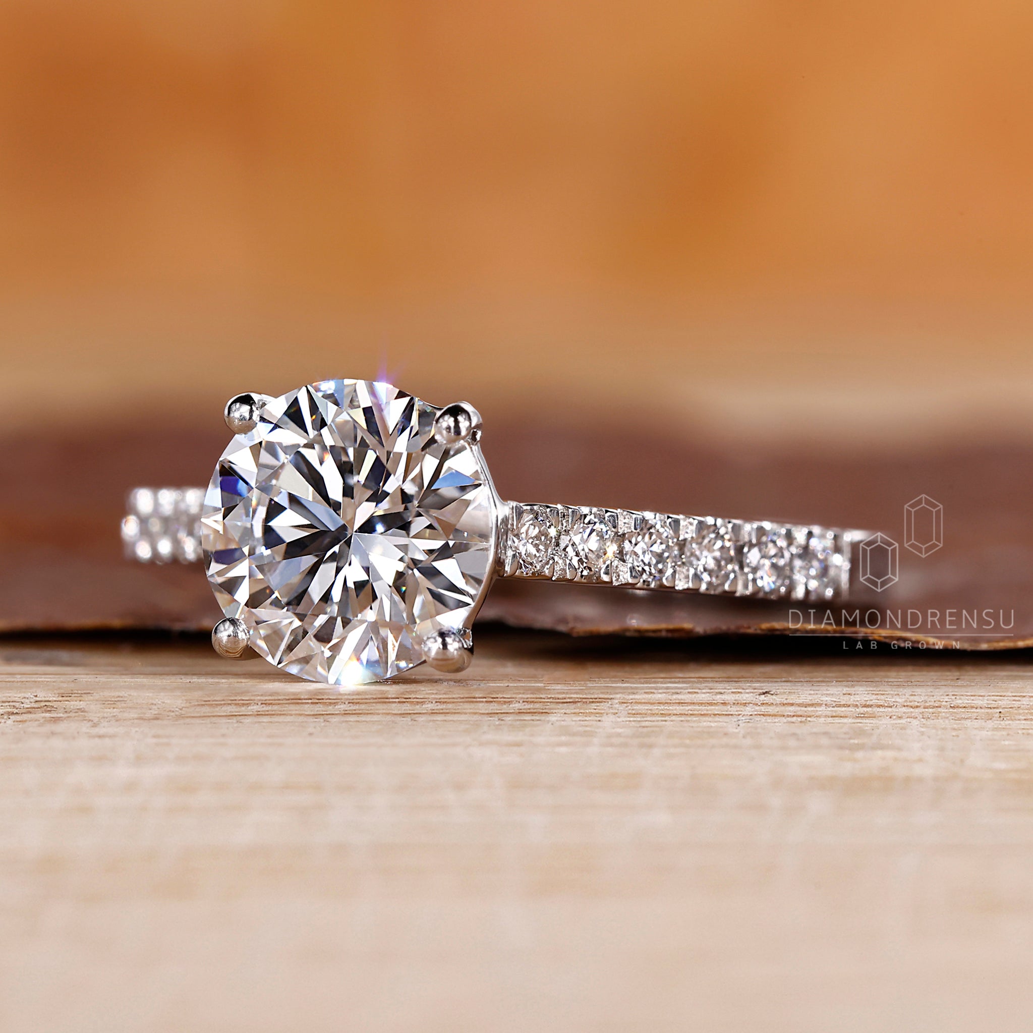 IGI certified lab grown diamond ring with 4 round prongs