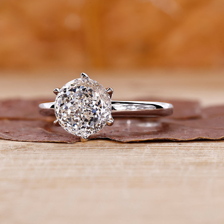 Portuguese cut diamond ring crafted with solitaire setting design.