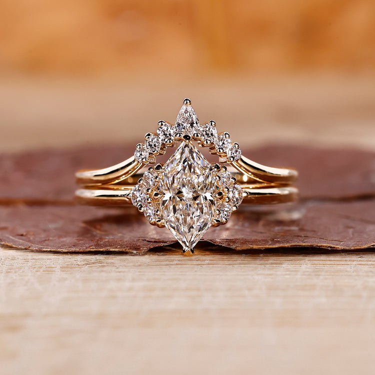 Engagement ring with curved wedding band for a perfect fit.
