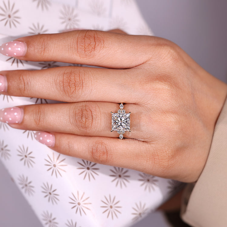 Handmade princess cut ring with muse setting style.