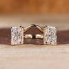 Radiant cut lab grown diamond two stone engagement ring.