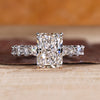 Radiant cut lab grown diamond ring with micro pave band.