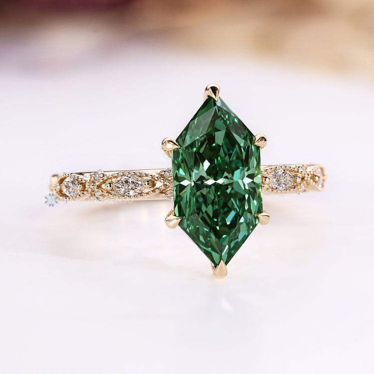 Lab grown diamond ring with six claw prong setting.